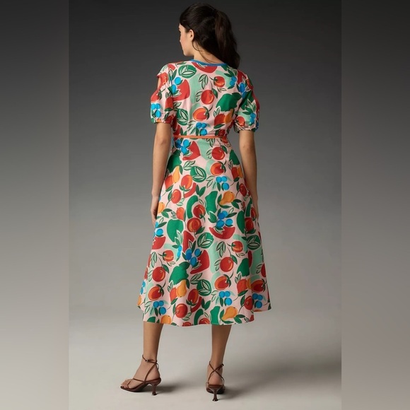 NWT Farm Rio x Anthropologie Short-Sleeve V-Neck Cutout Midi Dress - Picture 2 of 4